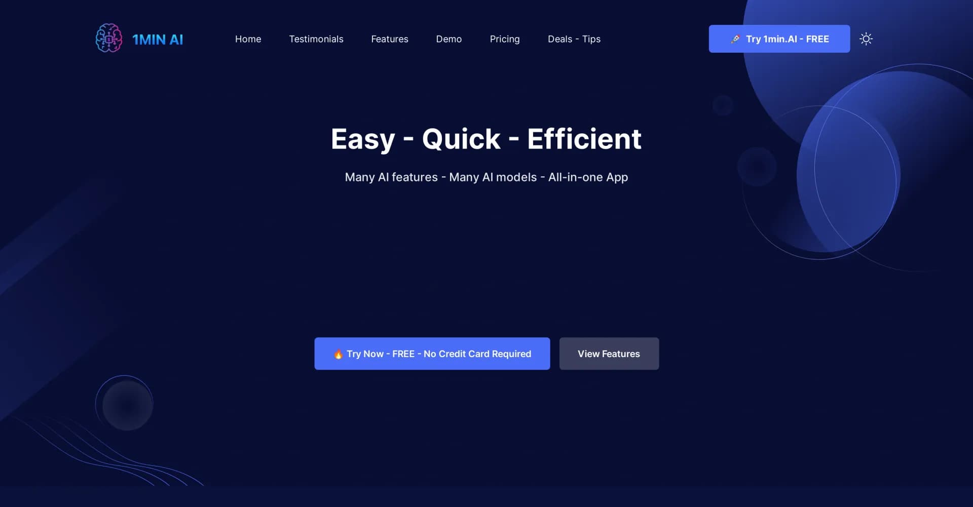 1minAI homepage screenshot — Your all-in-one AI powerhouse in 60 seconds.