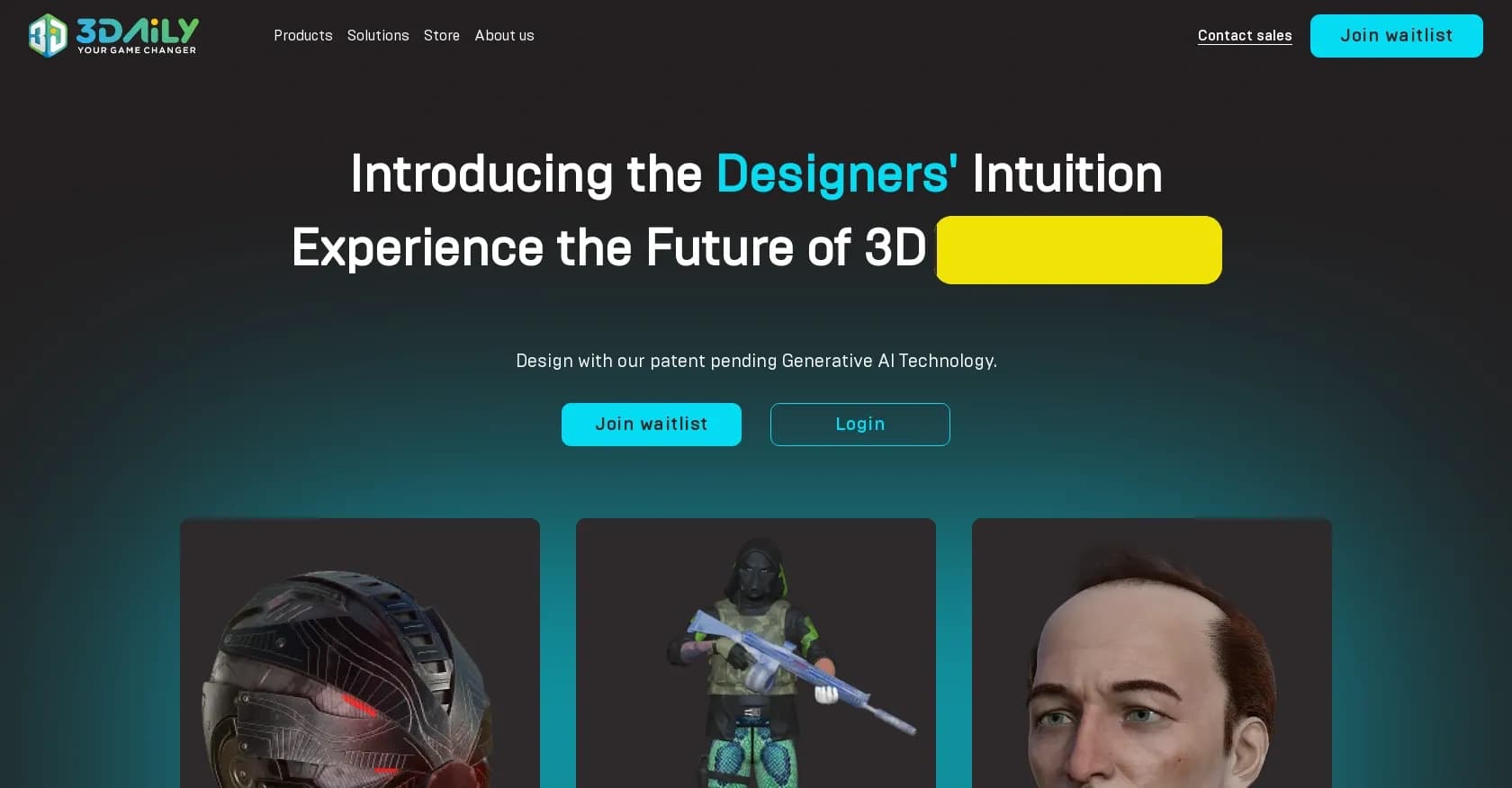 3DAiLY homepage screenshot — Create AI-generated 3D models online.