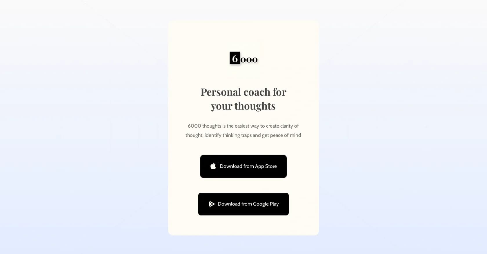 6000 thoughts homepage screenshot — Personal coach for your thoughts.