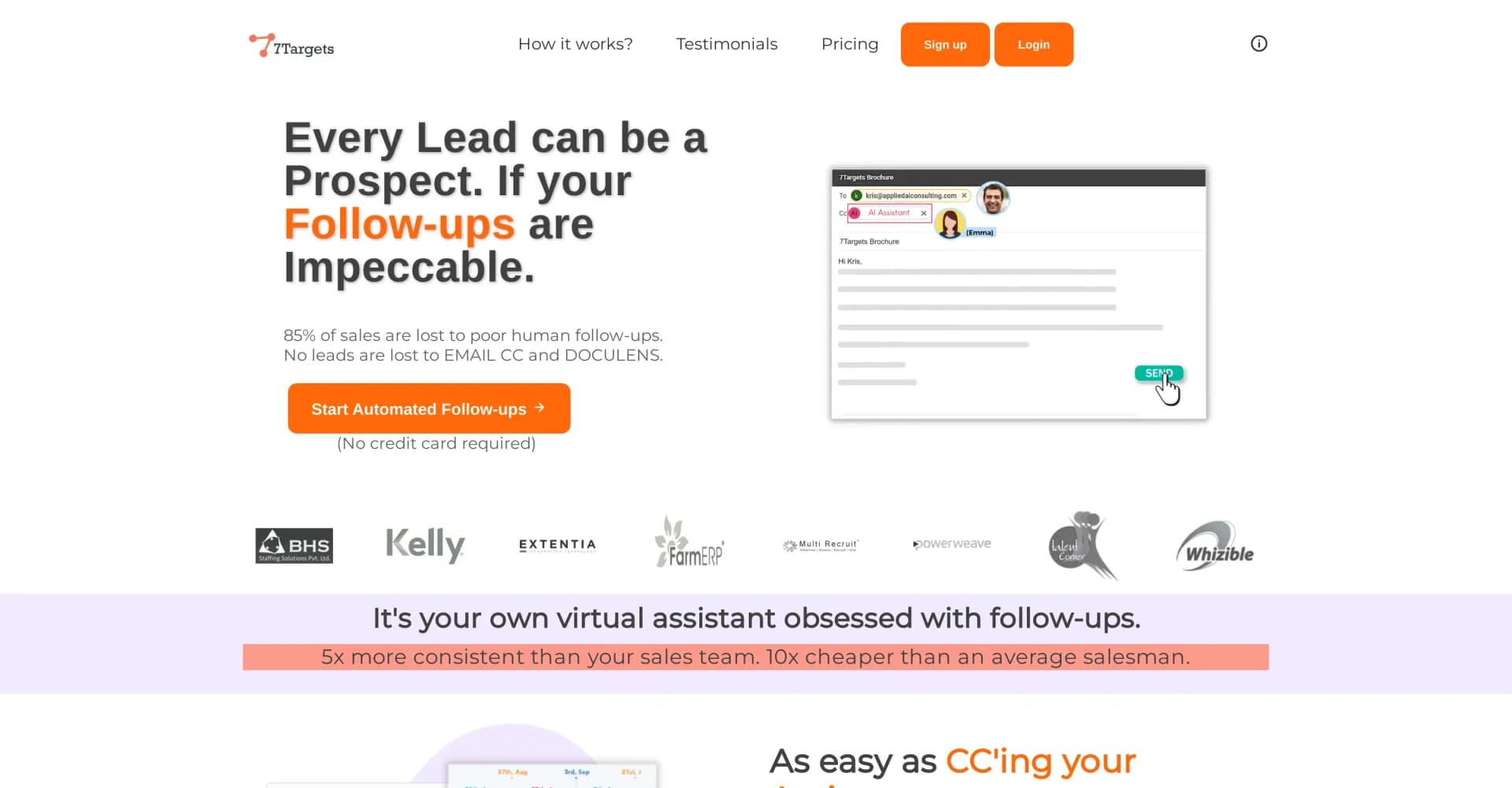 7 Targets homepage screenshot — AI Sales Assistant for automated lead nurturing and follow-u