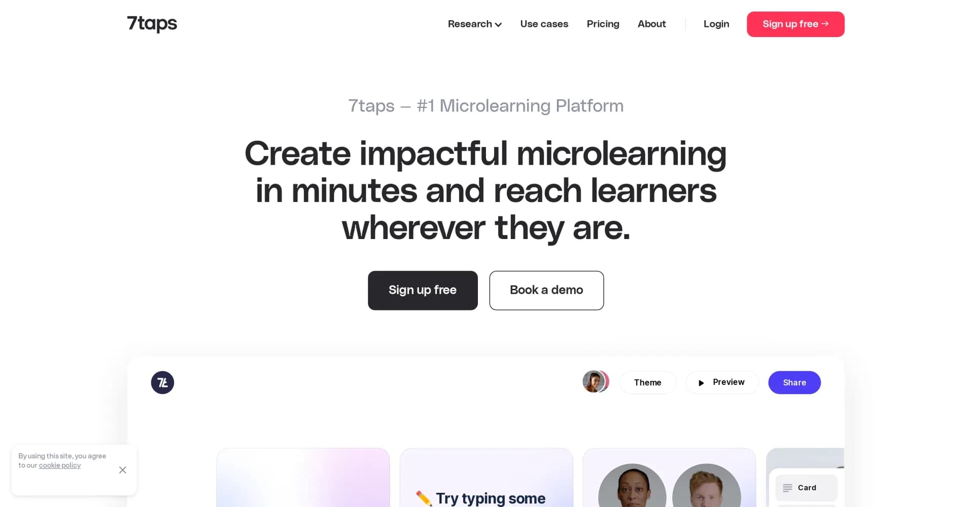 7taps homepage screenshot — Create impactful microlearning in minutes