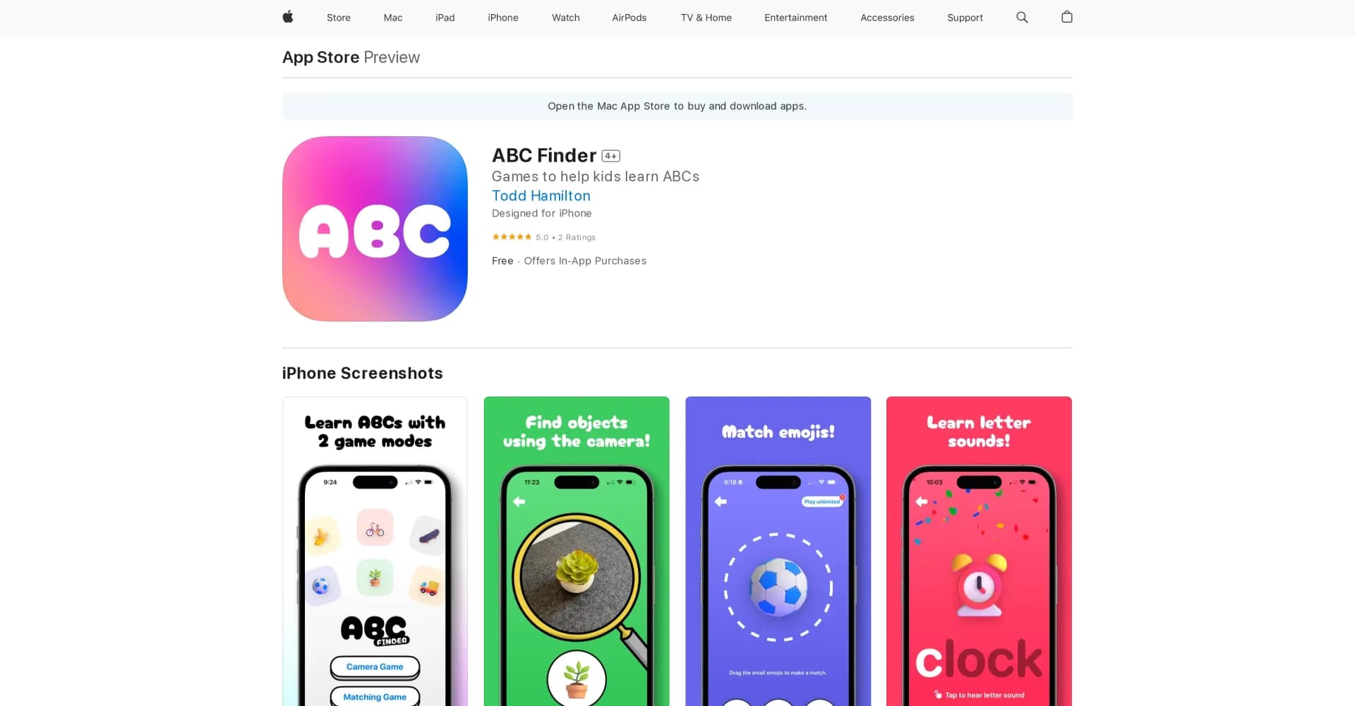 ABC Finder homepage screenshot — Find your ABCs with ease on your Apple device.