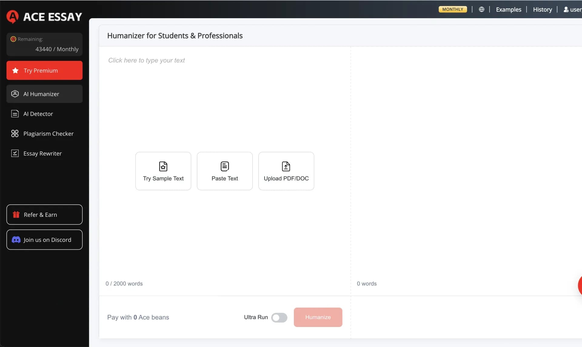 ACE ESSAY homepage screenshot — Craft personal, engaging essays with academic rigor.