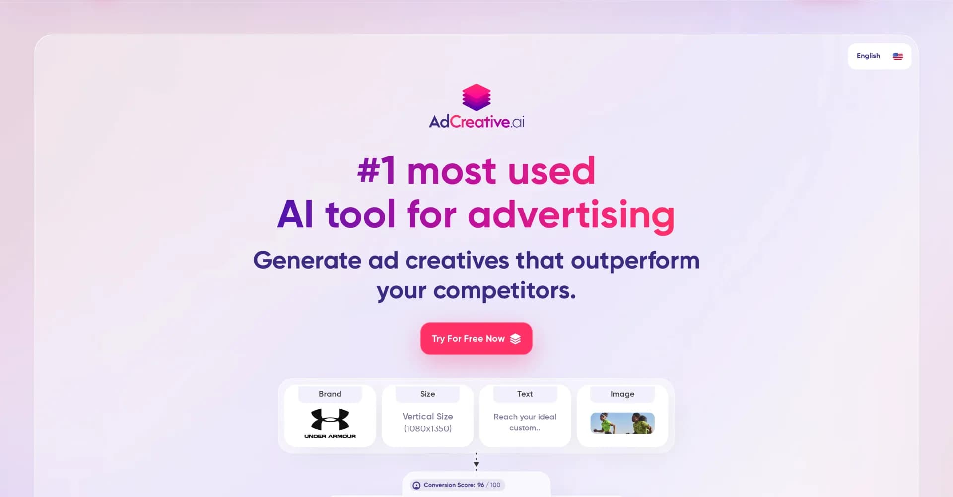 AdCreative.ai homepage screenshot — AI-powered advertising: Create, analyze, and conquer.