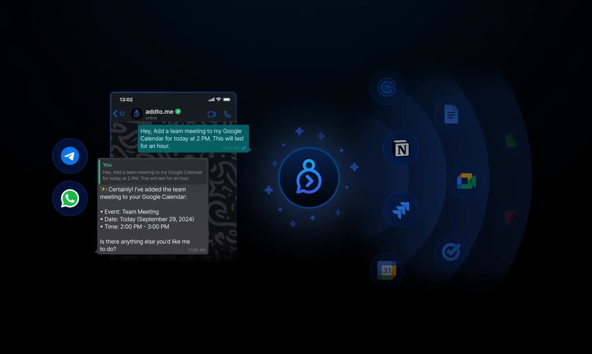 addto.me homepage screenshot — Unlock Superpowers With Your Chat Apps