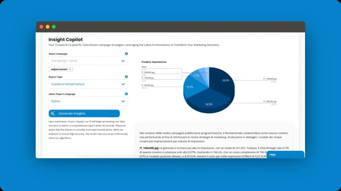 adpersonam Self Serve DSP homepage screenshot — AI-powered programmatic advertising for web agencies and sma