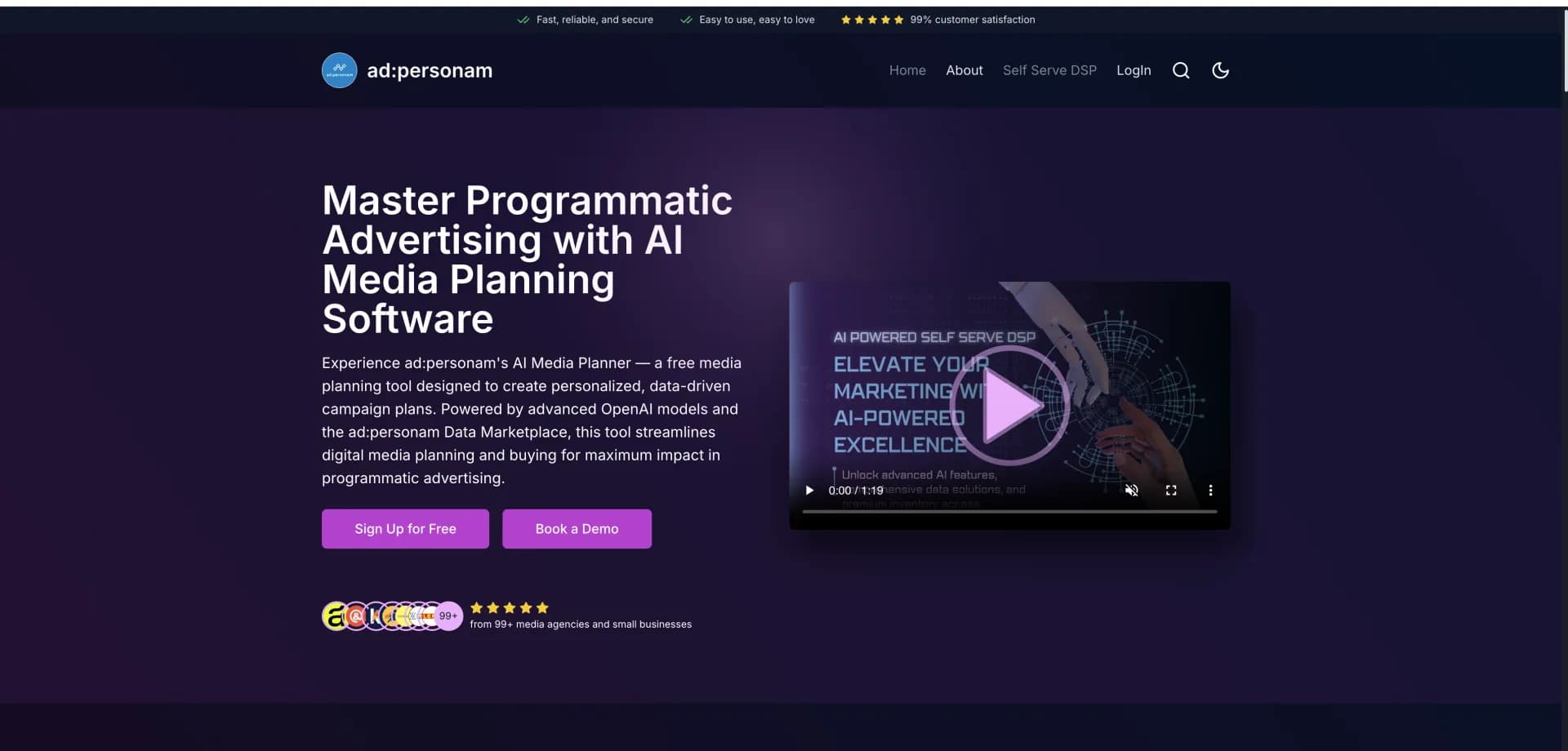 adpersonam Media Planner homepage screenshot — AI-powered media planning for programmatic advertising succe