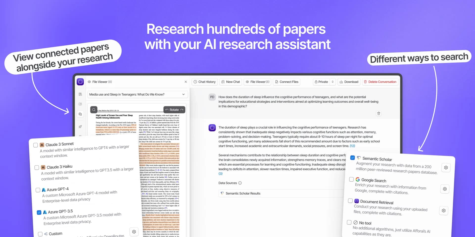 Afforai homepage screenshot — Collect, Cite, Annotate Papers & Research With AI