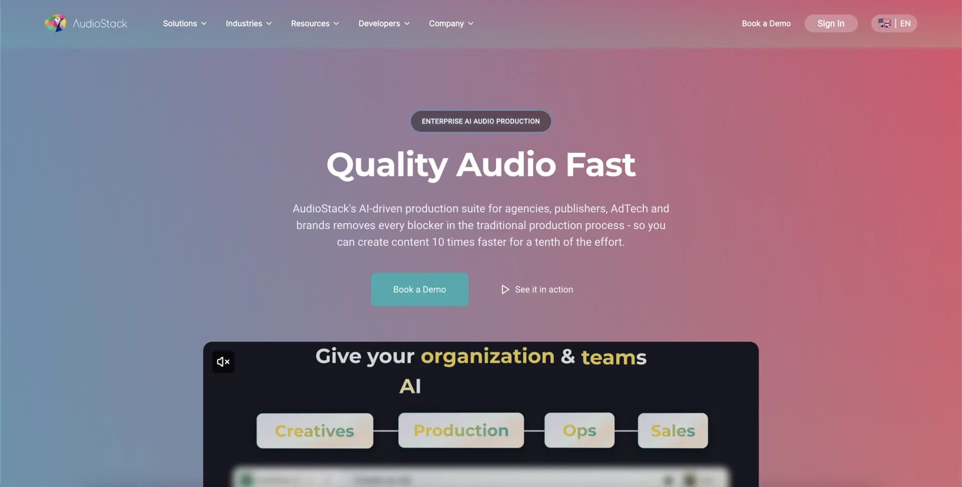 Aflorithmic homepage screenshot — AI-powered audio creation for dynamic content.