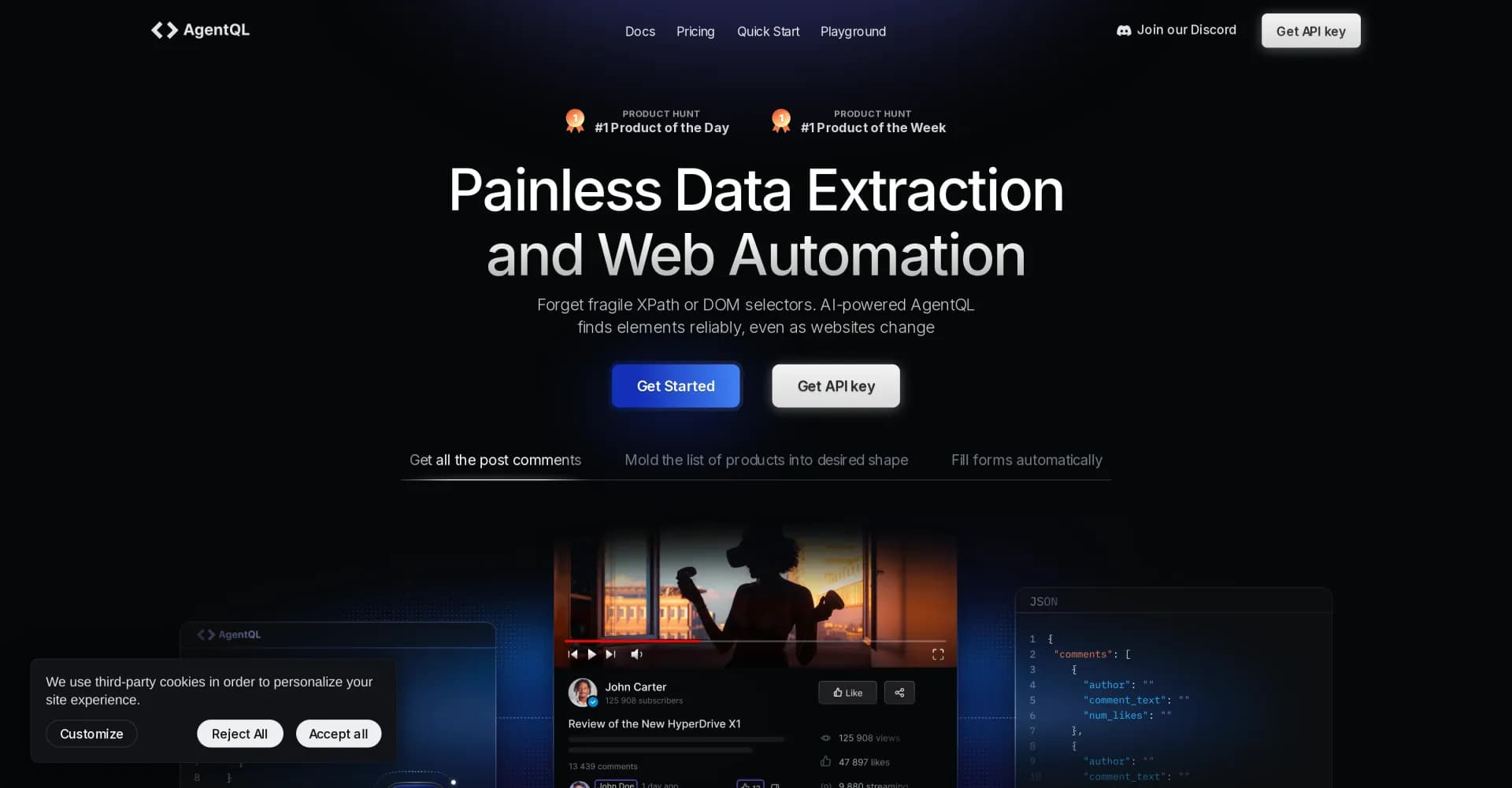 AgentQL homepage screenshot — AI-powered web scraping and automation made simple.