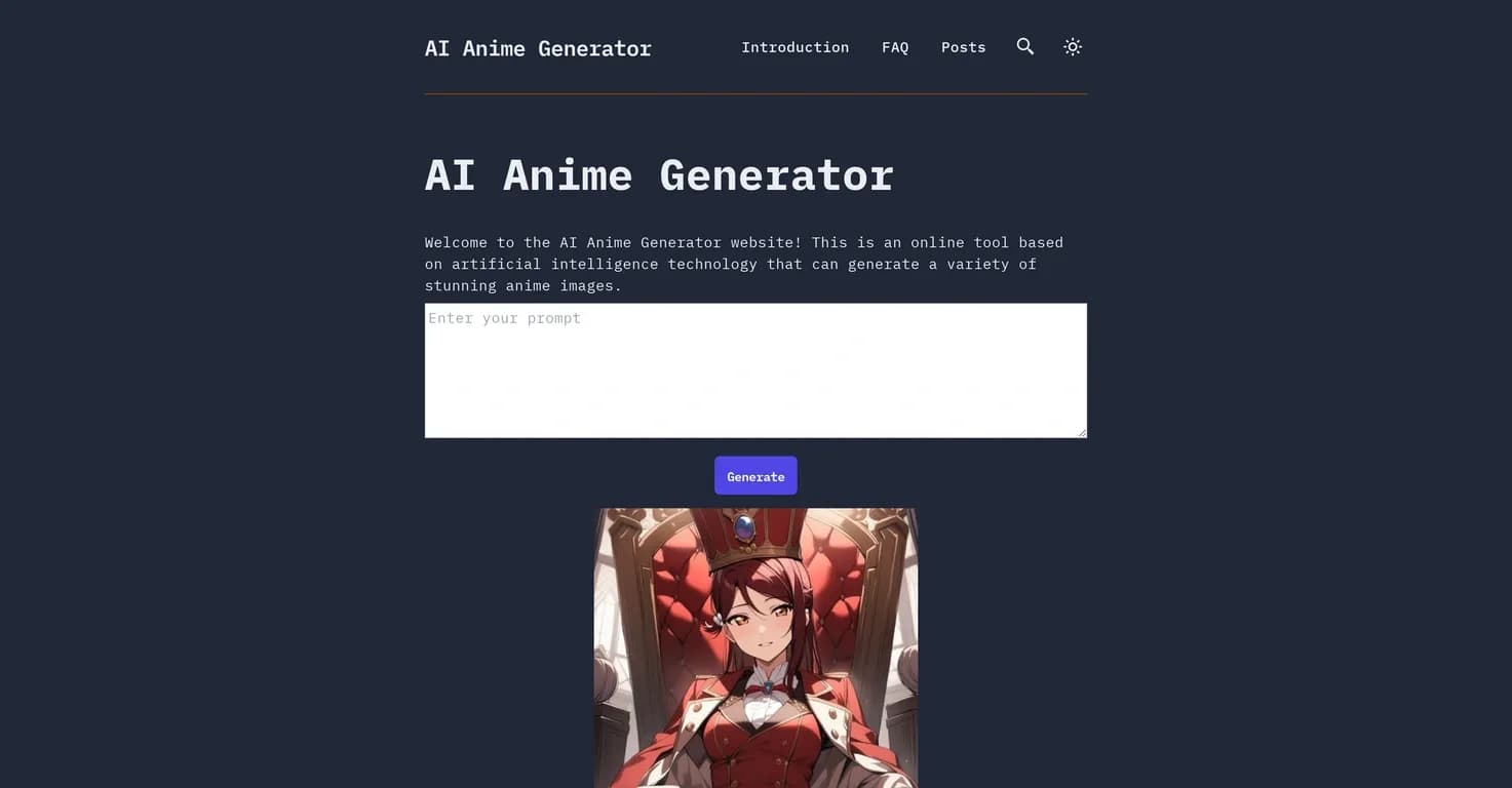 AI Anime Generator homepage screenshot — Generate stunning anime images with AI