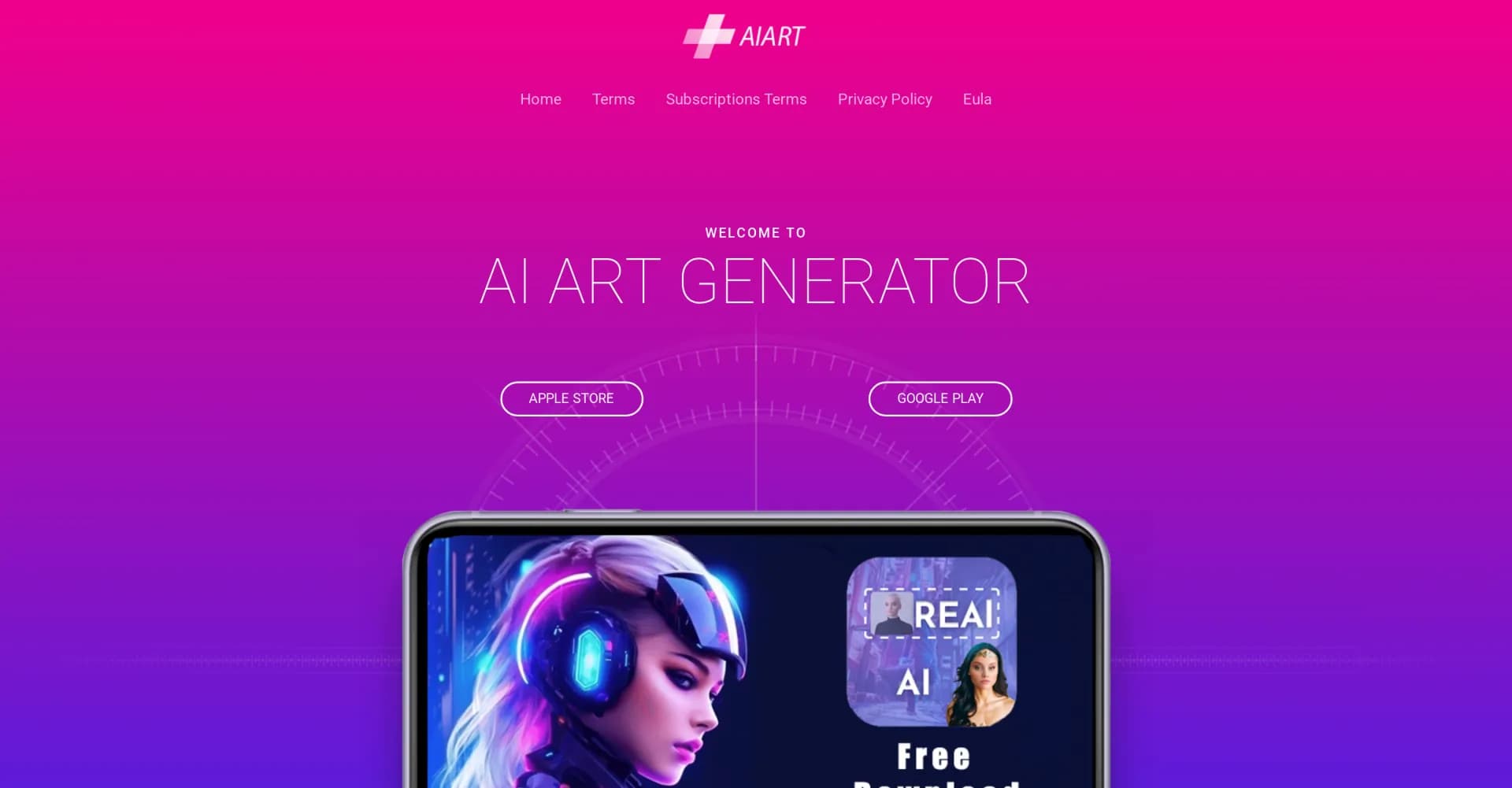 AI Art Image Generator homepage screenshot — Transform ideas into unique AI art