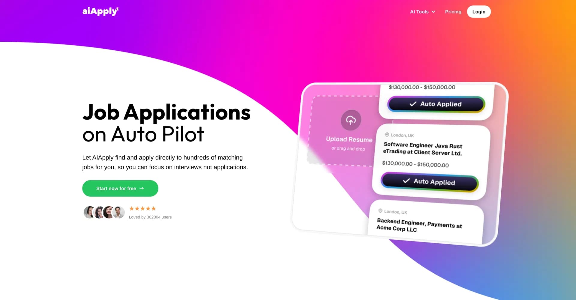 AI Auto Apply | AIApply homepage screenshot — Job applications on autopilot