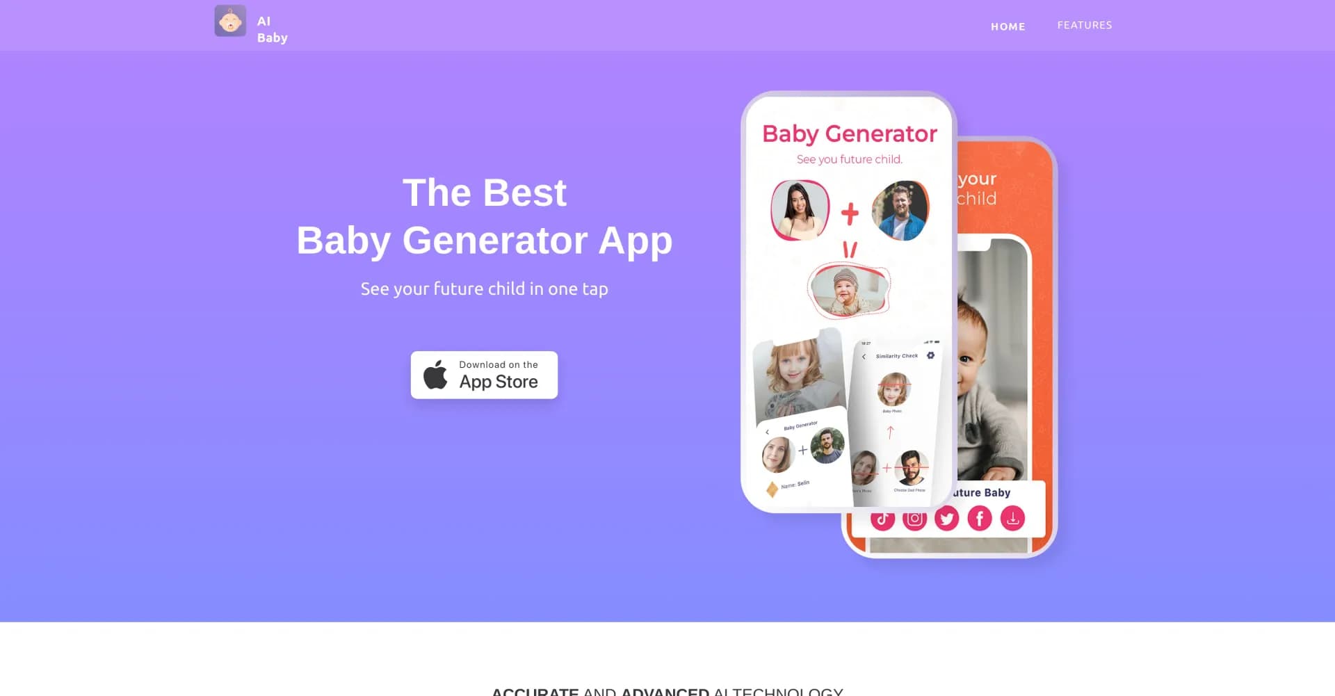 AI Baby Generator: Face Maker homepage screenshot — See your future child in one tap