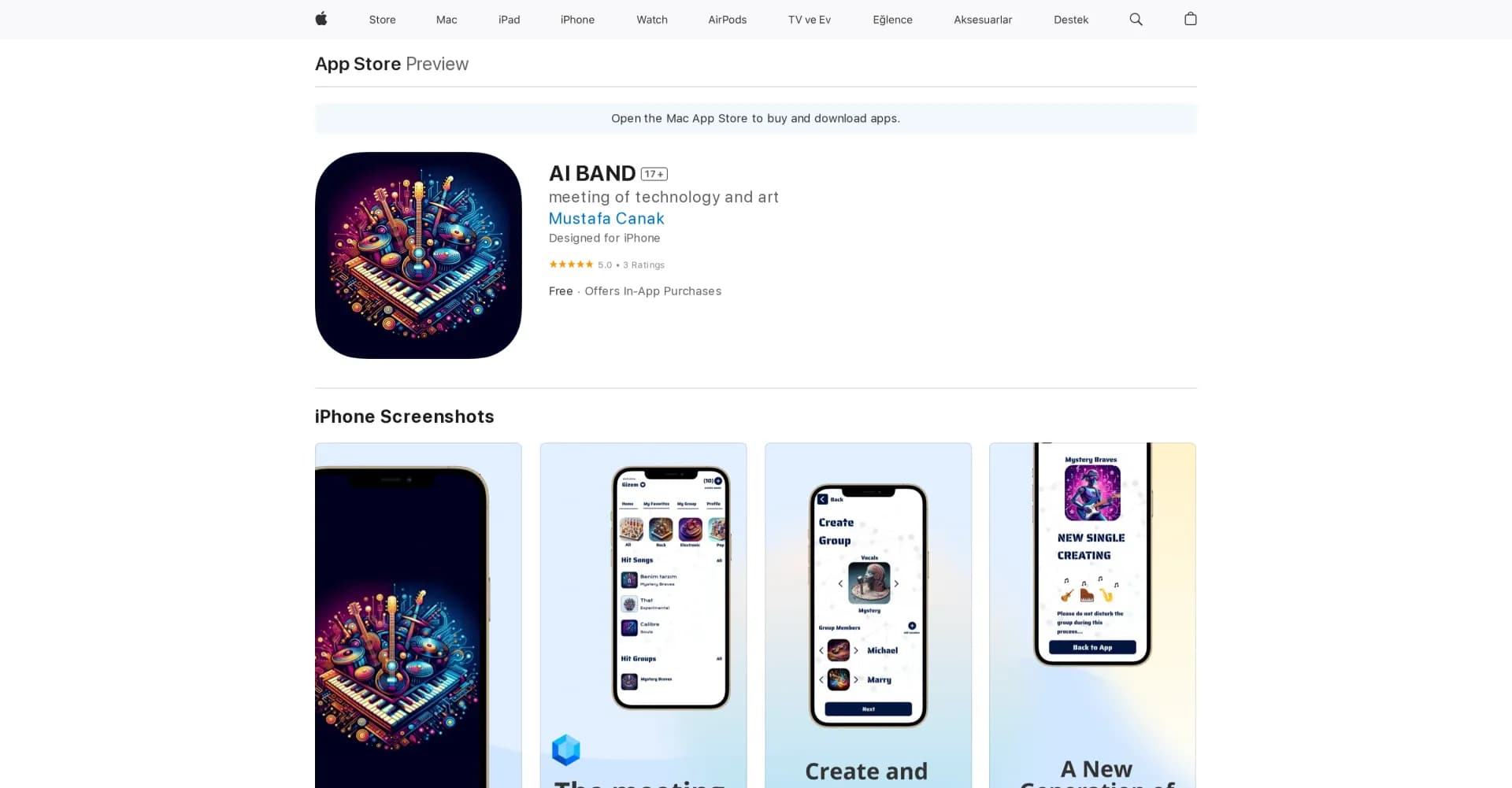AI BAND homepage screenshot — Enjoy AI BAND on your Apple devices
