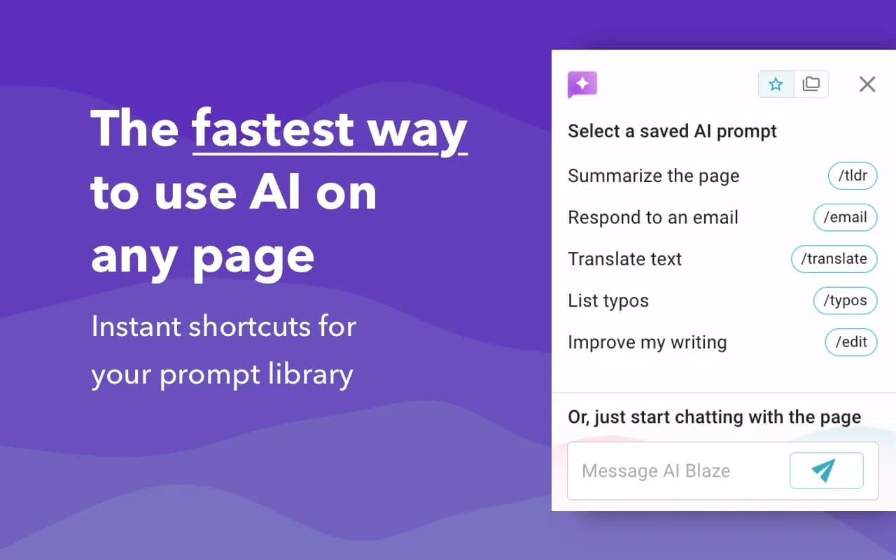 AI Blaze homepage screenshot — Your personal AI copilot. Write & improve text, answer quest