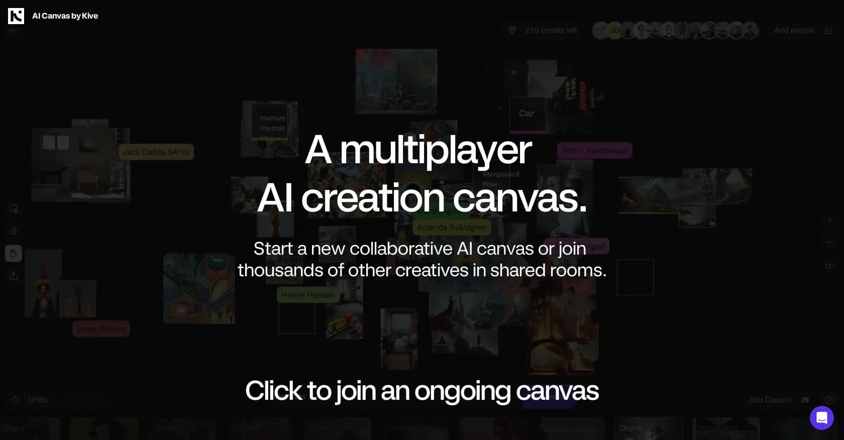 AI Canvas homepage screenshot — Collaborative AI canvas for creative minds.