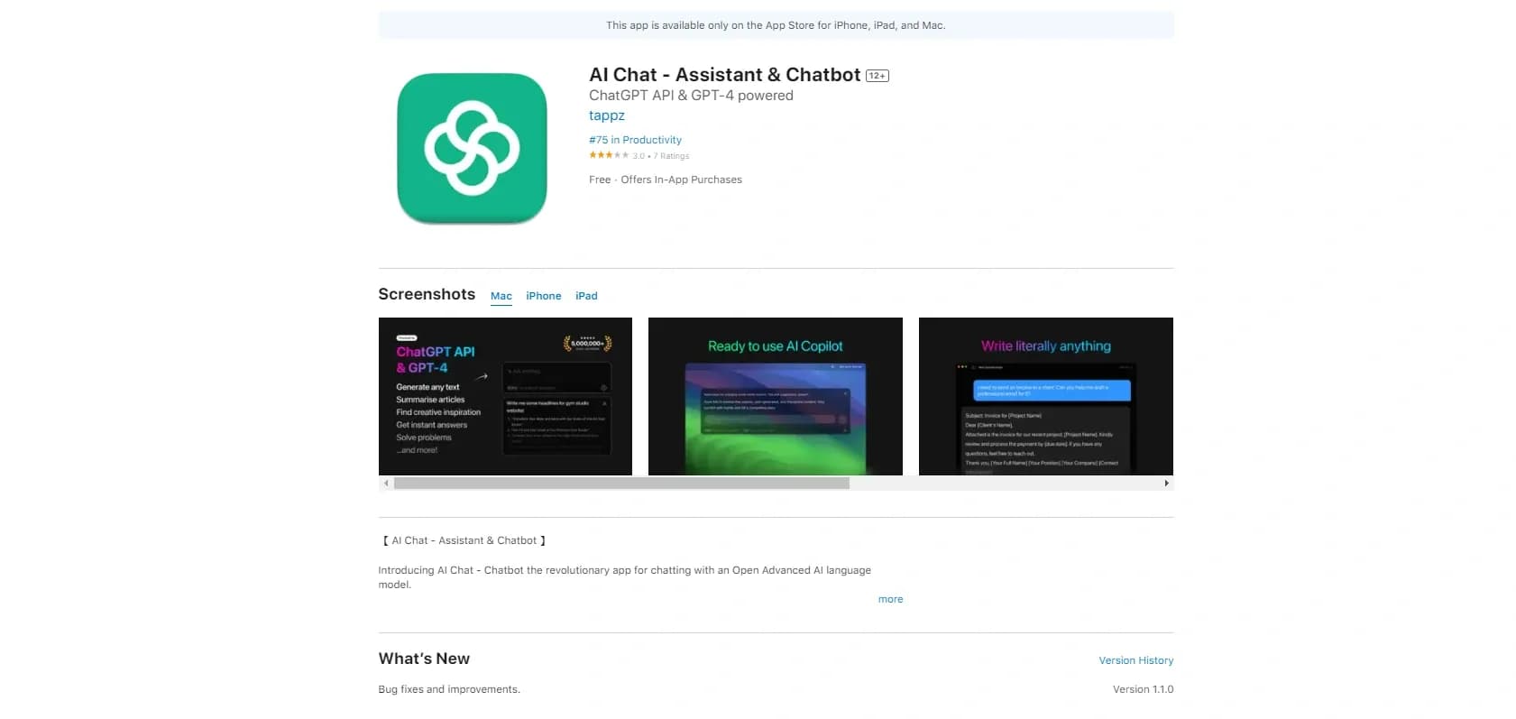 AI Chat homepage screenshot — Task assistant chatbot for mobile Q&A.