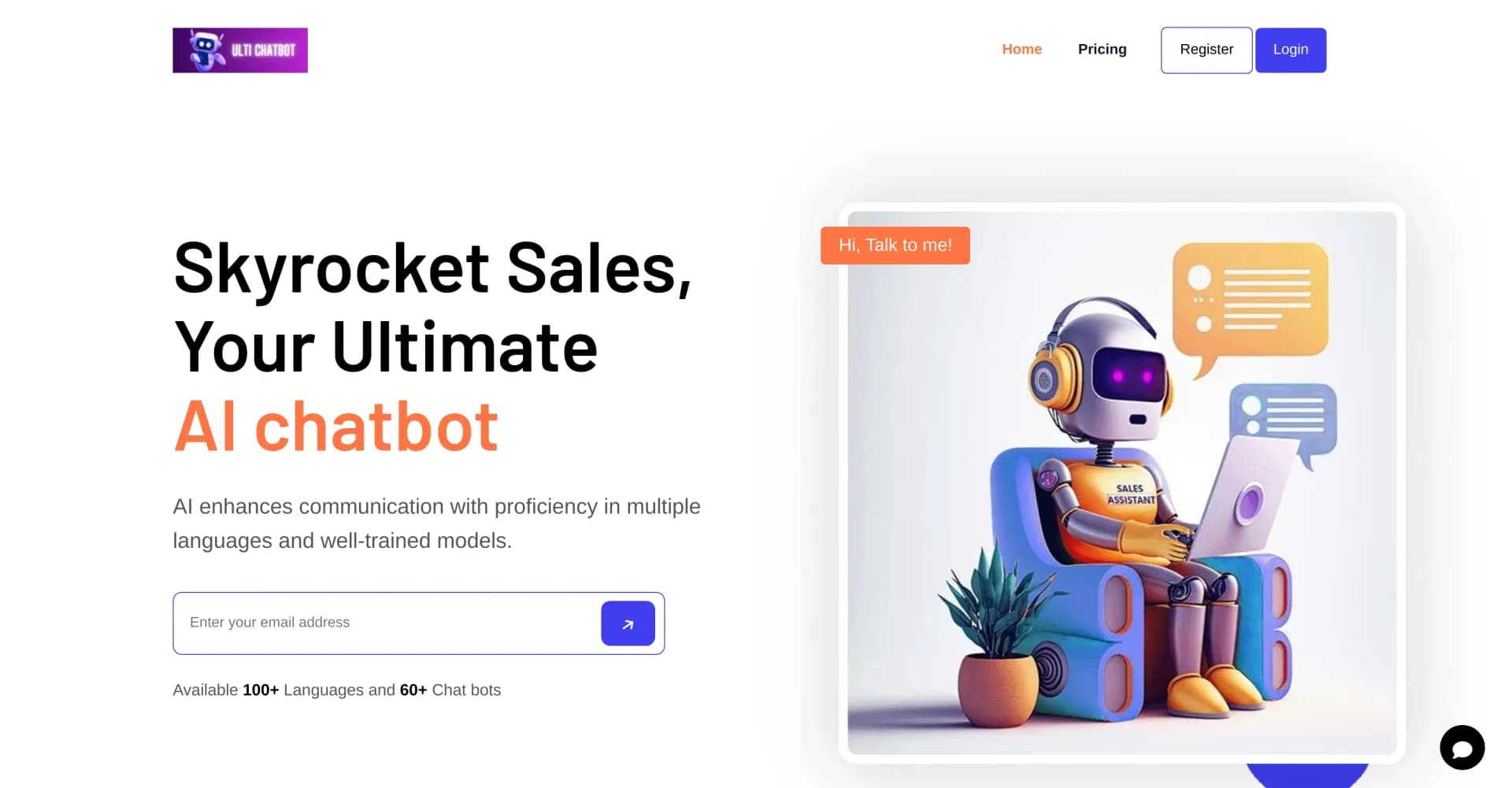 AI Chat Bot homepage screenshot — Skyrocket sales with your ultimate AI chatbot.