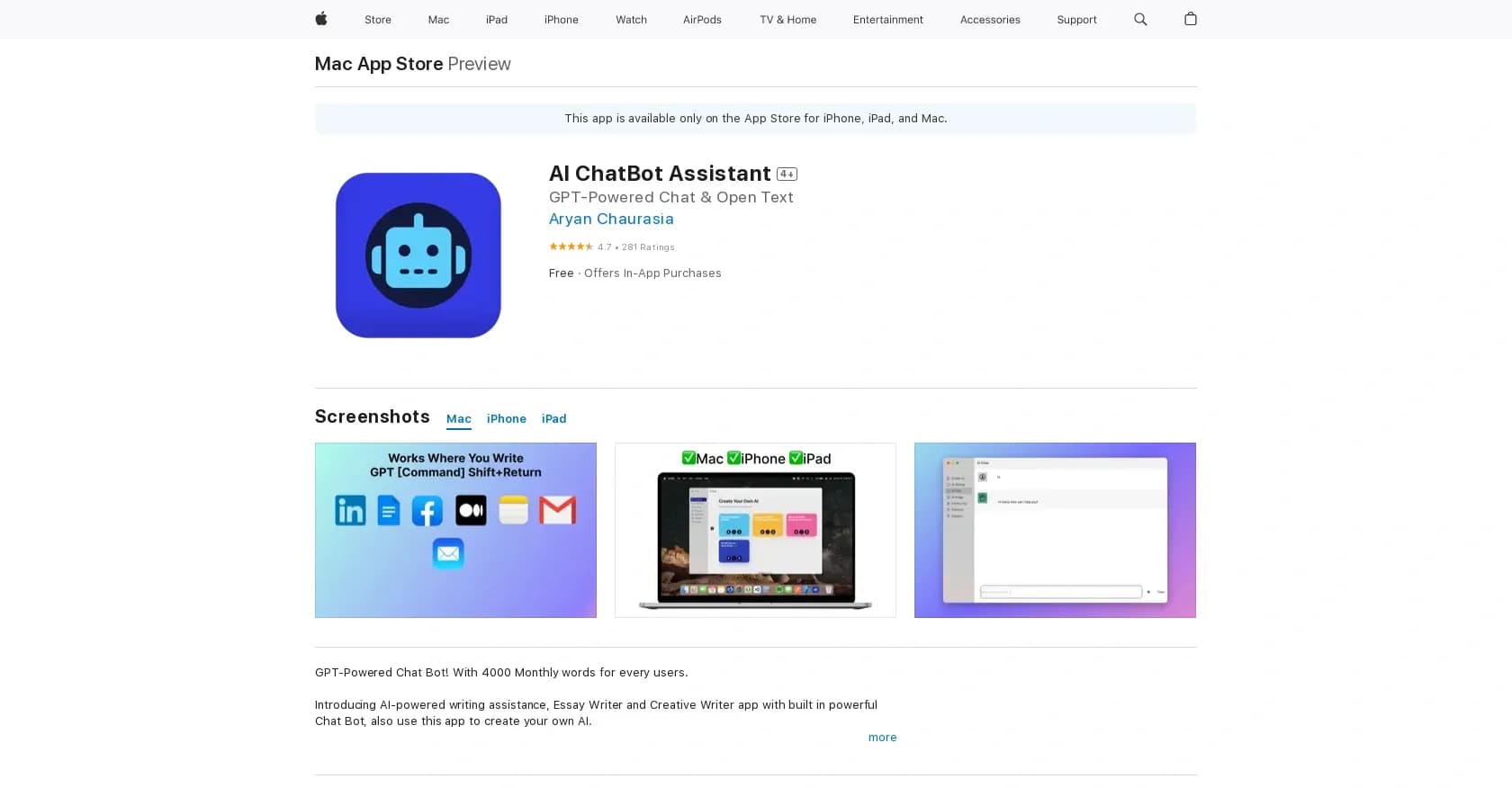 AI ChatBot Assistant homepage screenshot — Assisted daily tasks via chatbot.
