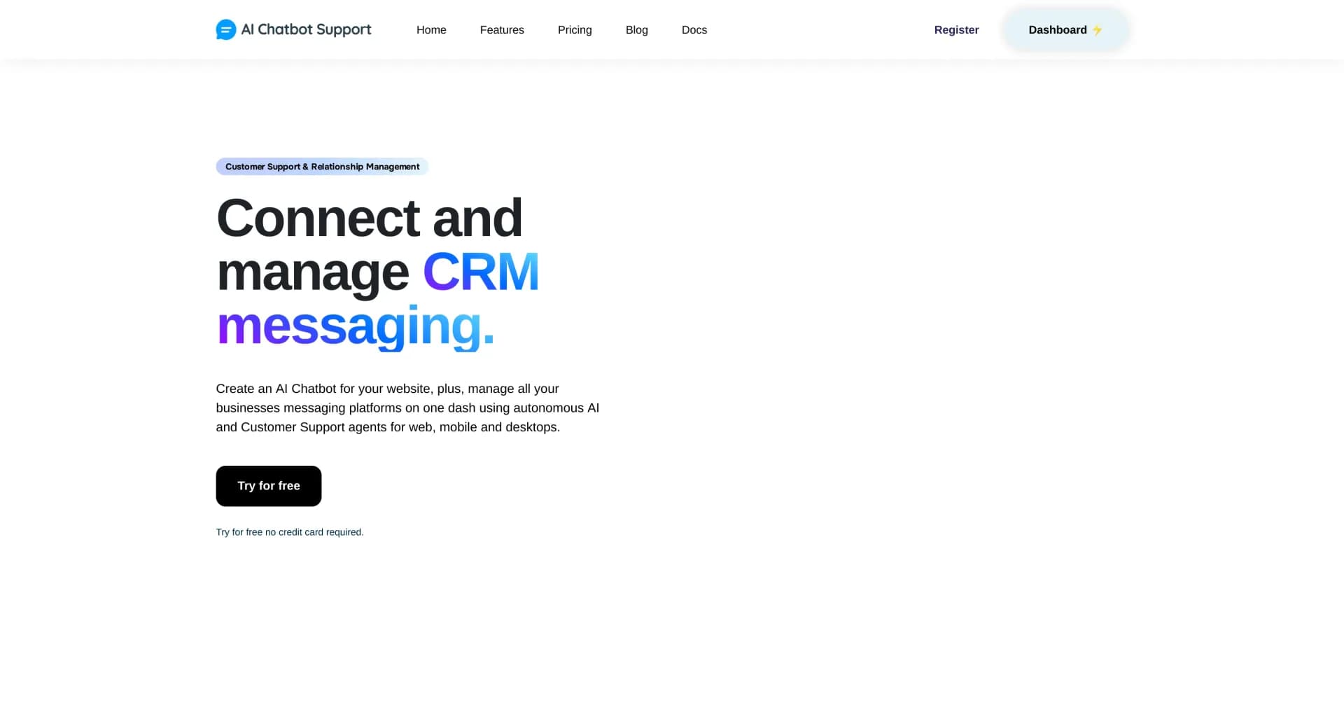 AI Chatbot Support homepage screenshot — Unify customer support with AI-powered chatbots across platf
