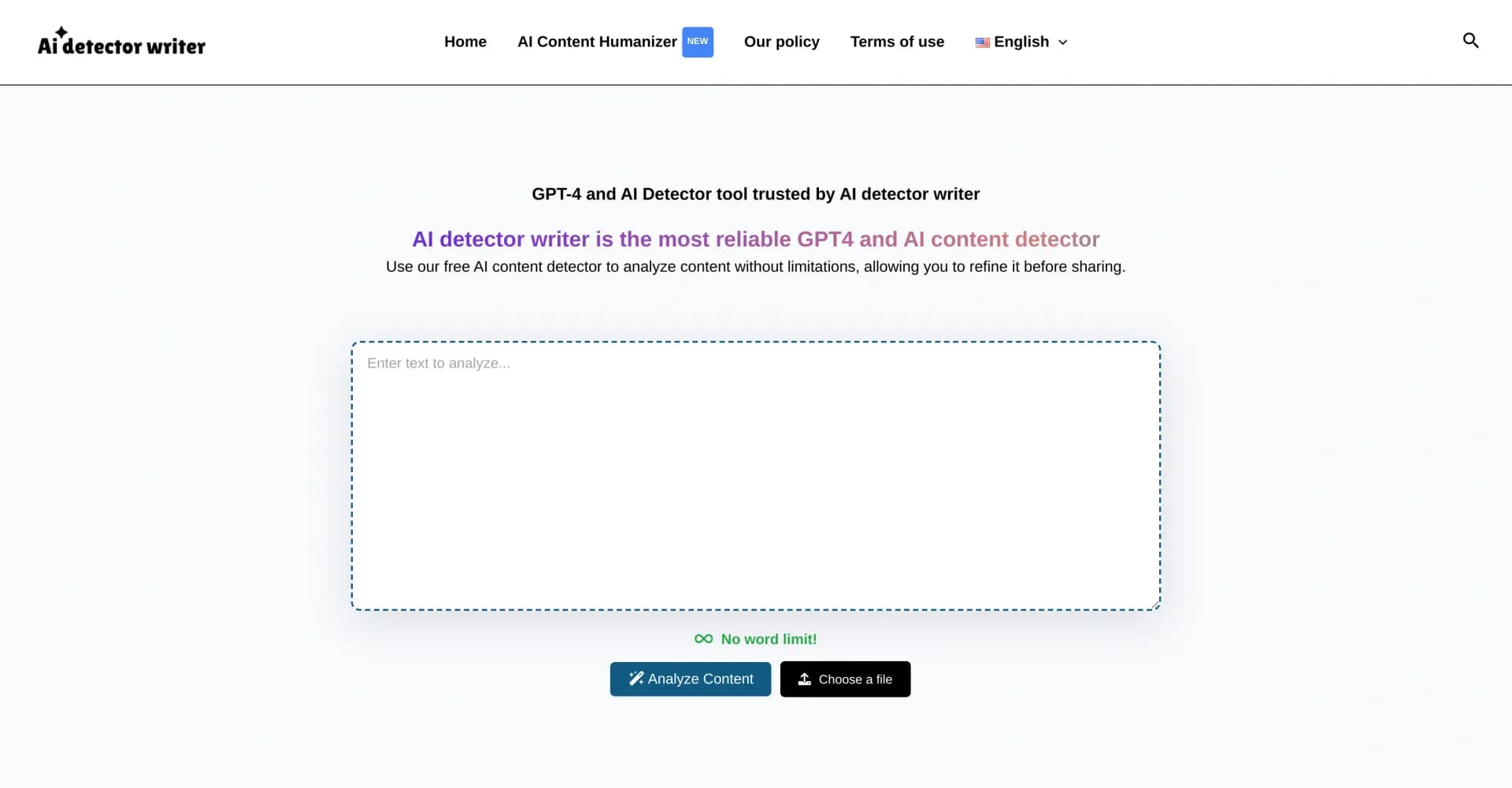 AI Detector Write homepage screenshot — Detect AI-generated content with precision
