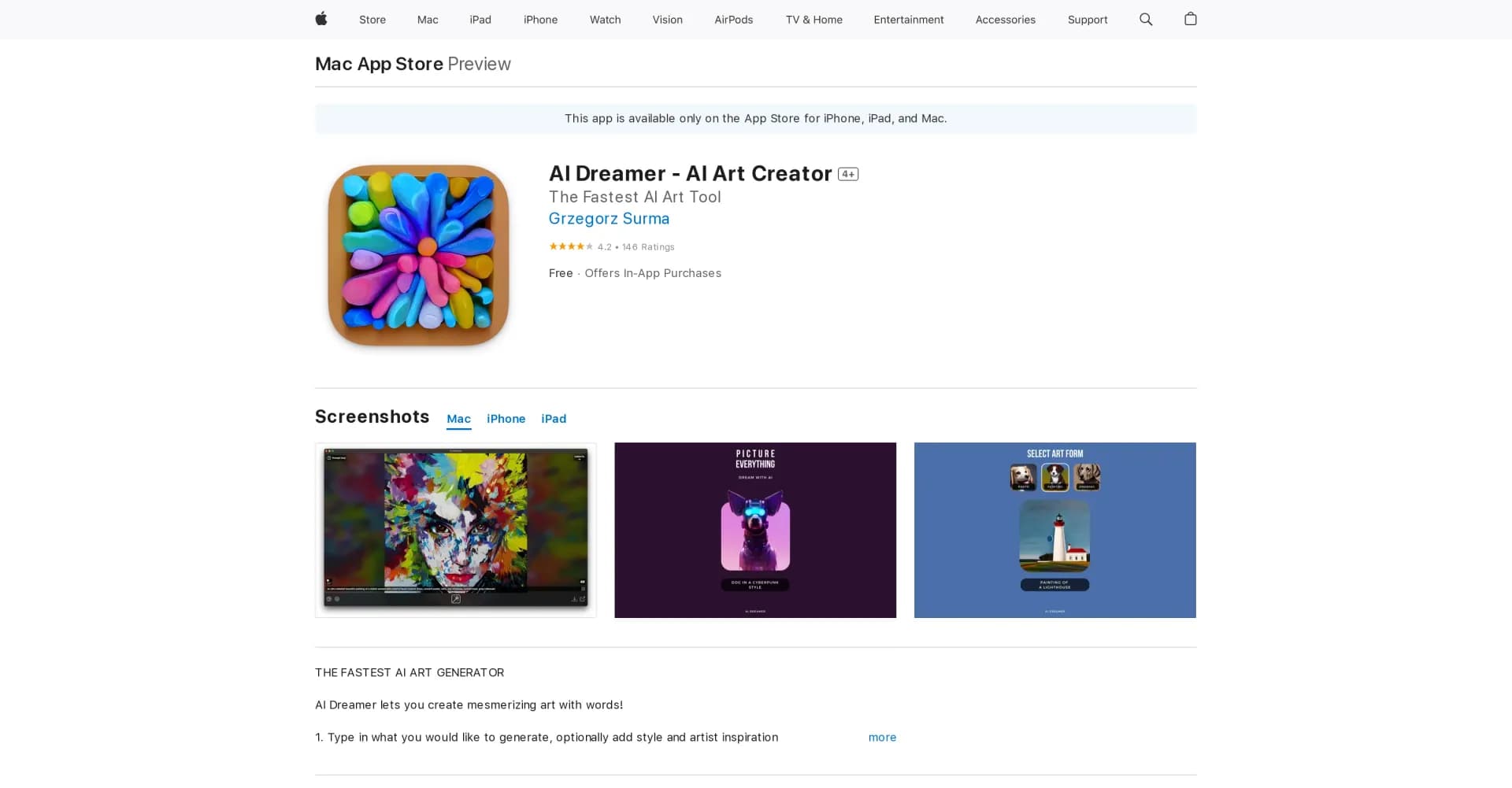 AI Dreamer homepage screenshot — Turning dreams into art with AI.