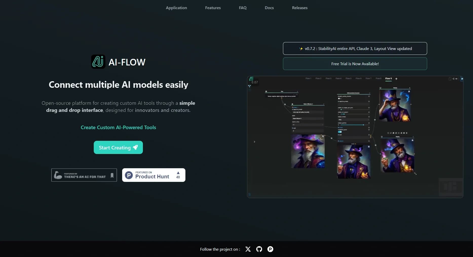 AI-Flow homepage screenshot — Connect multiple AI models easily.