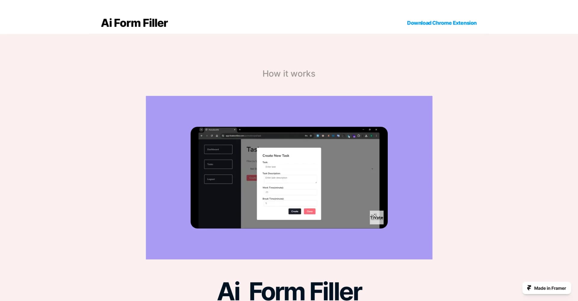 Ai Form Filler homepage screenshot — Automatically fill forms with AI-generated realistic data.