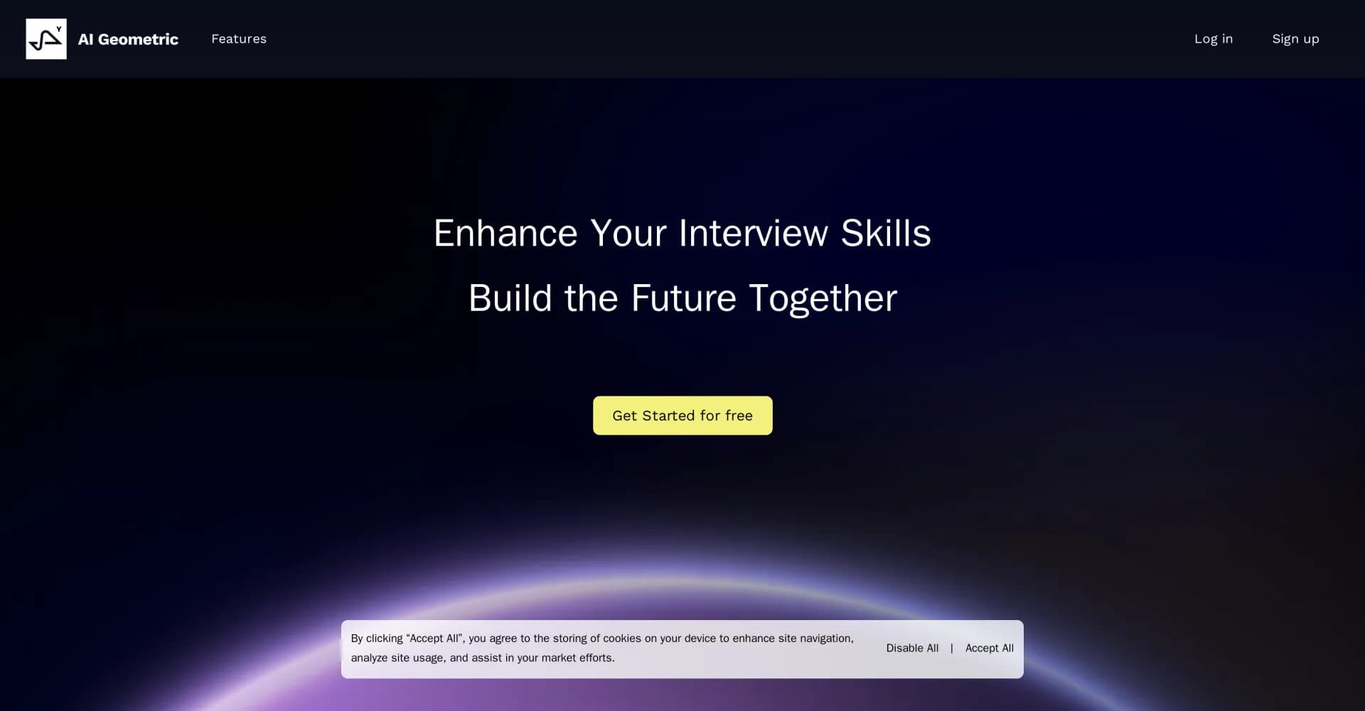 AI Geometric homepage screenshot — Enhance interview skills with AI-powered simulations.