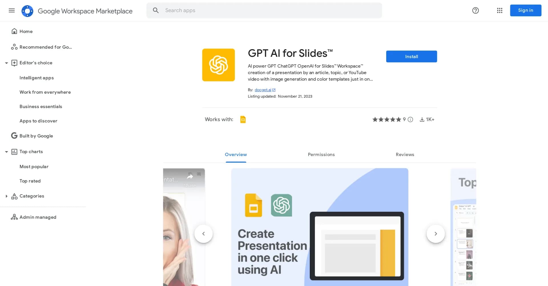 AI GPT for Slides homepage screenshot — Effortless presentations for all.