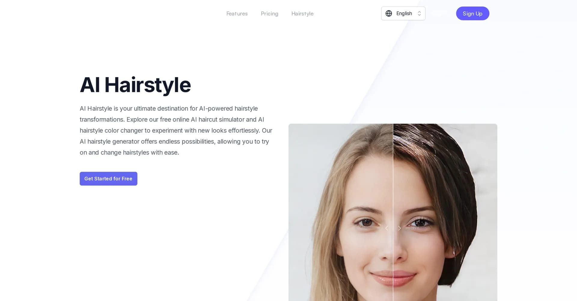 AI Hairstyle homepage screenshot — Transform your look with AI-powered hairstyles