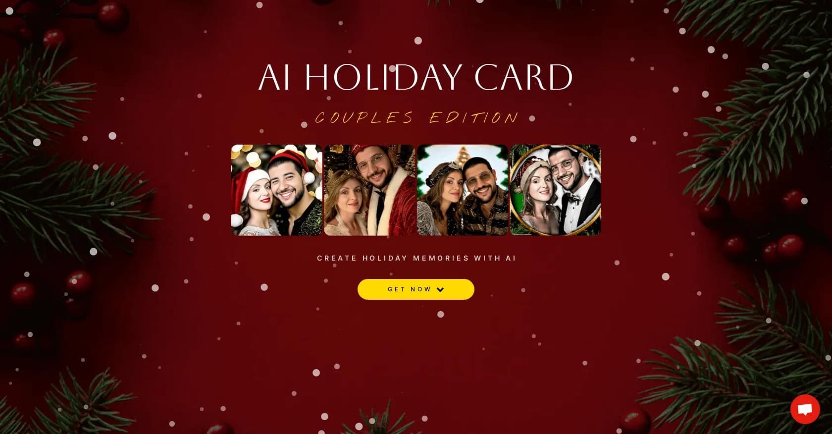 AI Holiday Cards homepage screenshot — Create custom AI holiday cards for couples