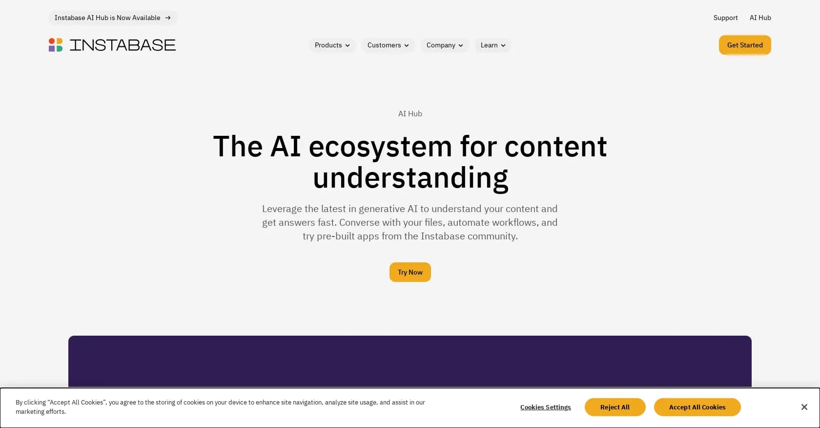 AI-Hub homepage screenshot — Automate complex business processes with AI