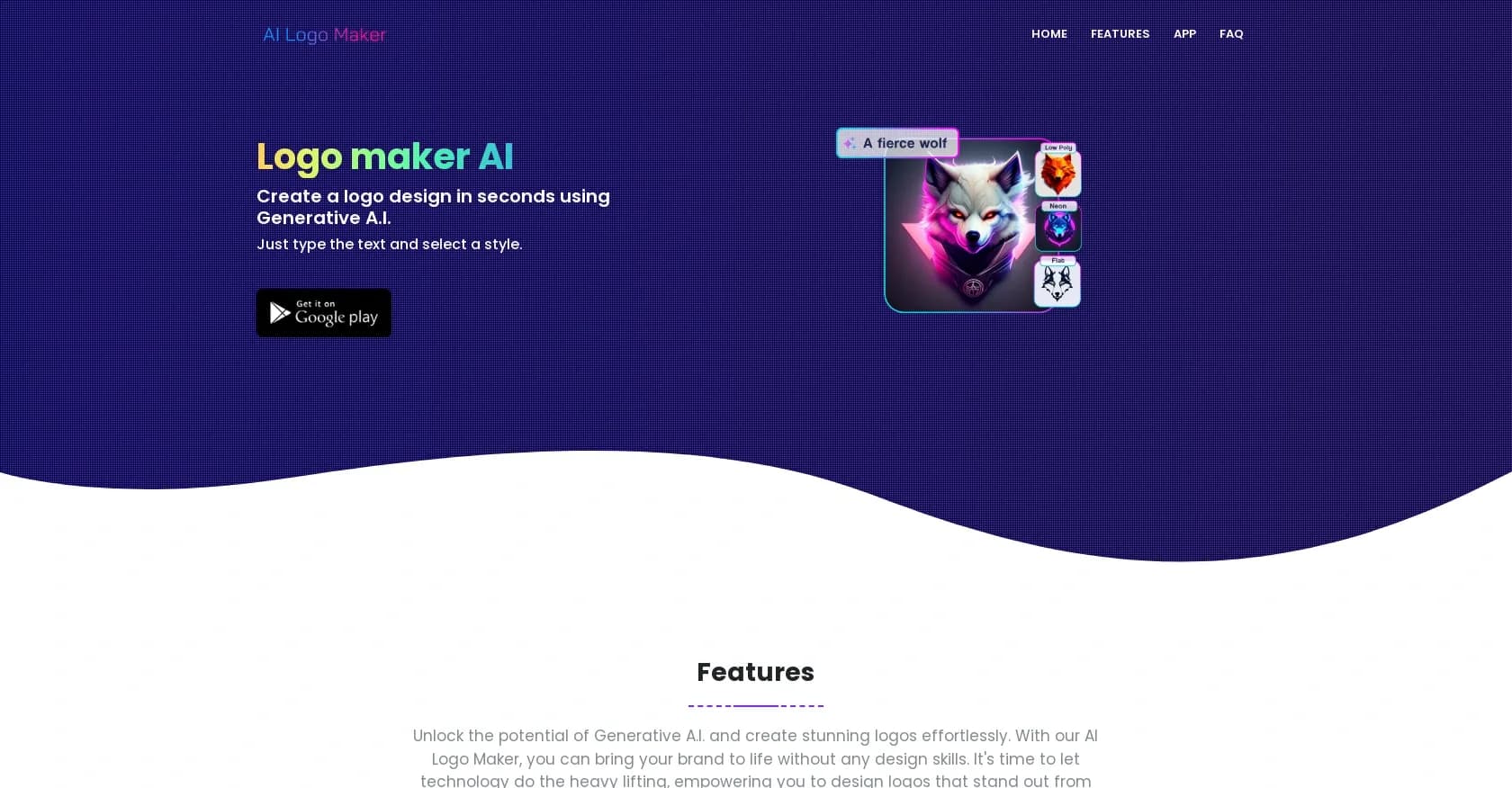 AI Logo Maker homepage screenshot — Create stunning logos instantly with AI.