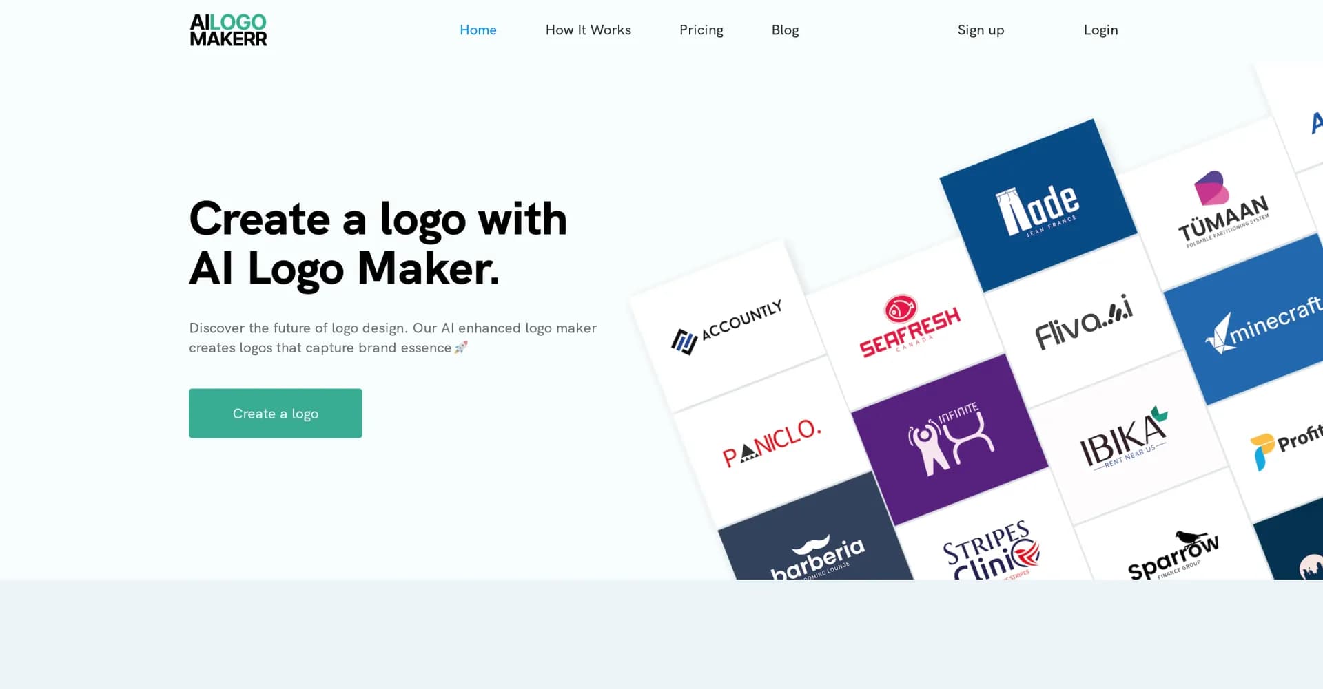 AI Logo Makerr homepage screenshot — Create stunning logos in minutes with AI.