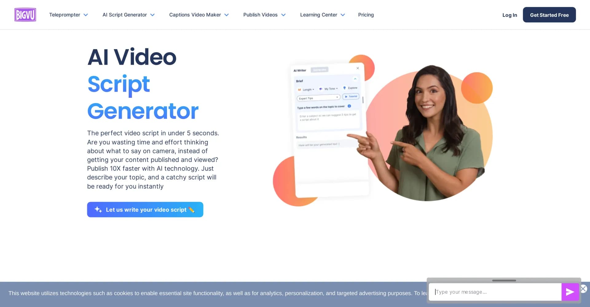 AI Magic Writer homepage screenshot — AI-powered script writing and teleprompter for professional 