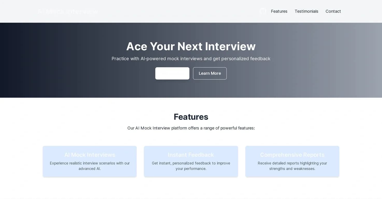 AI Mock Interview homepage screenshot — Ace interviews with AI-powered practice and feedback.