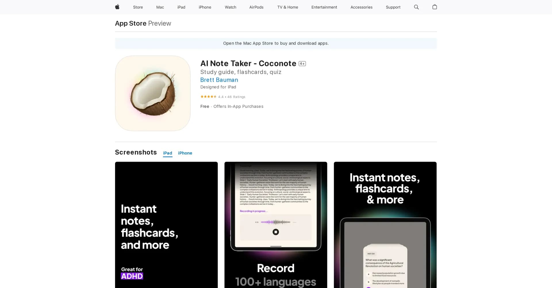 AI Note Taker - Coconote homepage screenshot — Let AI take notes for you!