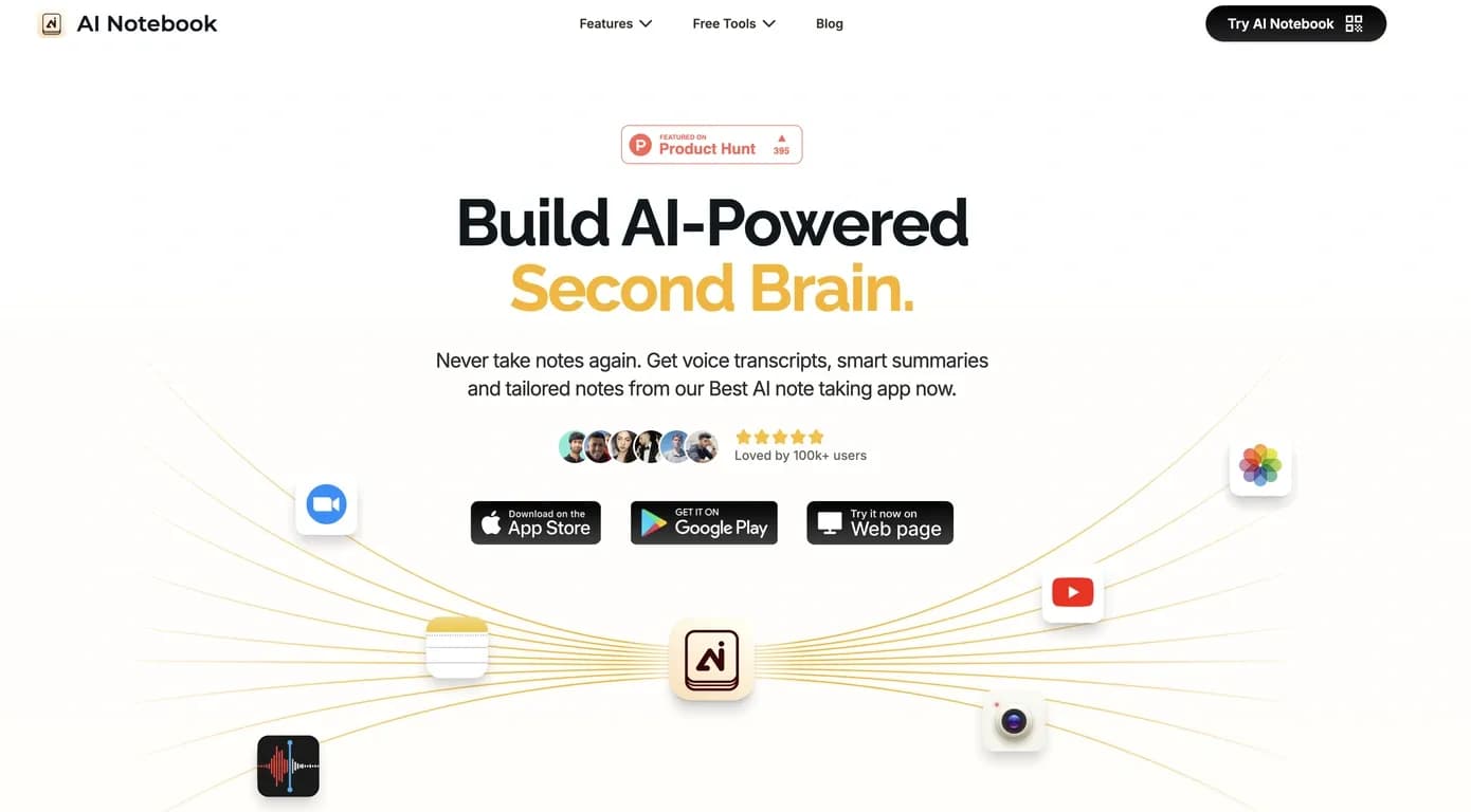 AI Notebook App homepage screenshot — AI Notebook | All-in-One AI Learning Assistant for Smart Not