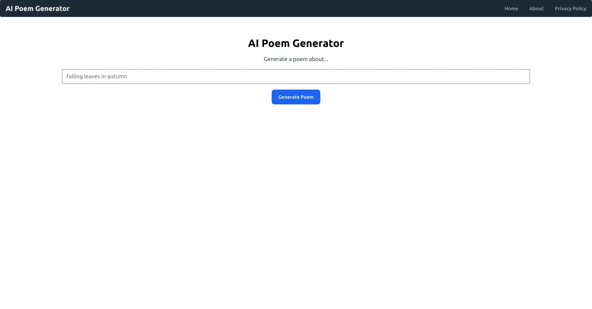 AI Poem Generator homepage screenshot — Craft rhyming poems with AI magic.