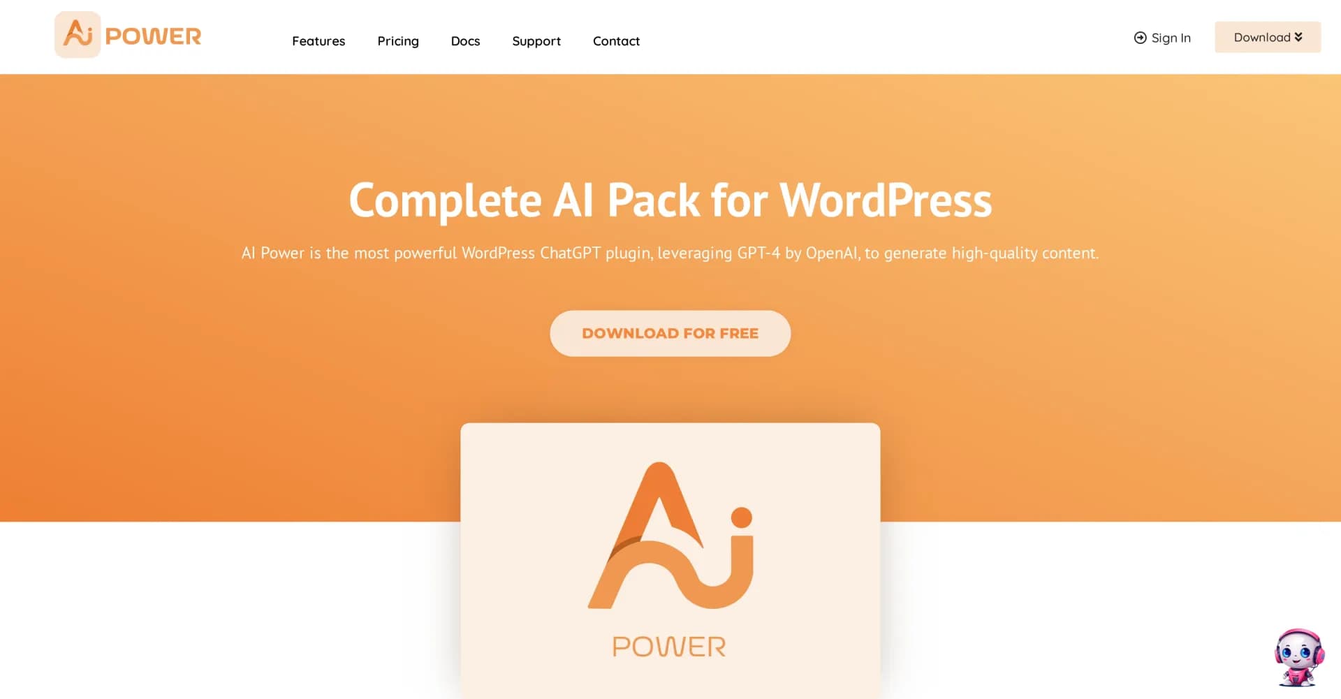 AI Power homepage screenshot — Complete AI Pack for WordPress