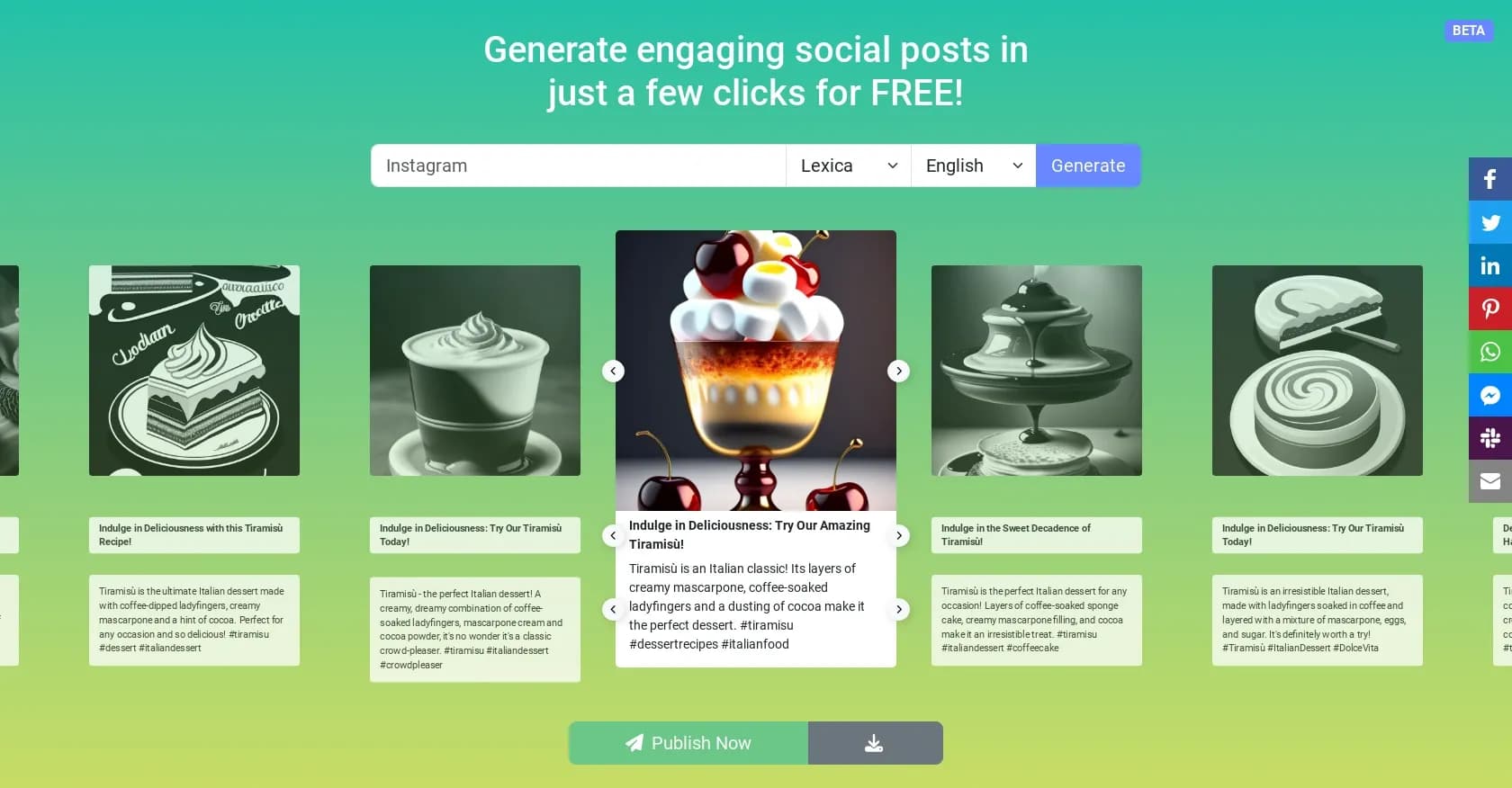 AI-Powered Post Generator homepage screenshot — Social post creation made easy from media sources.