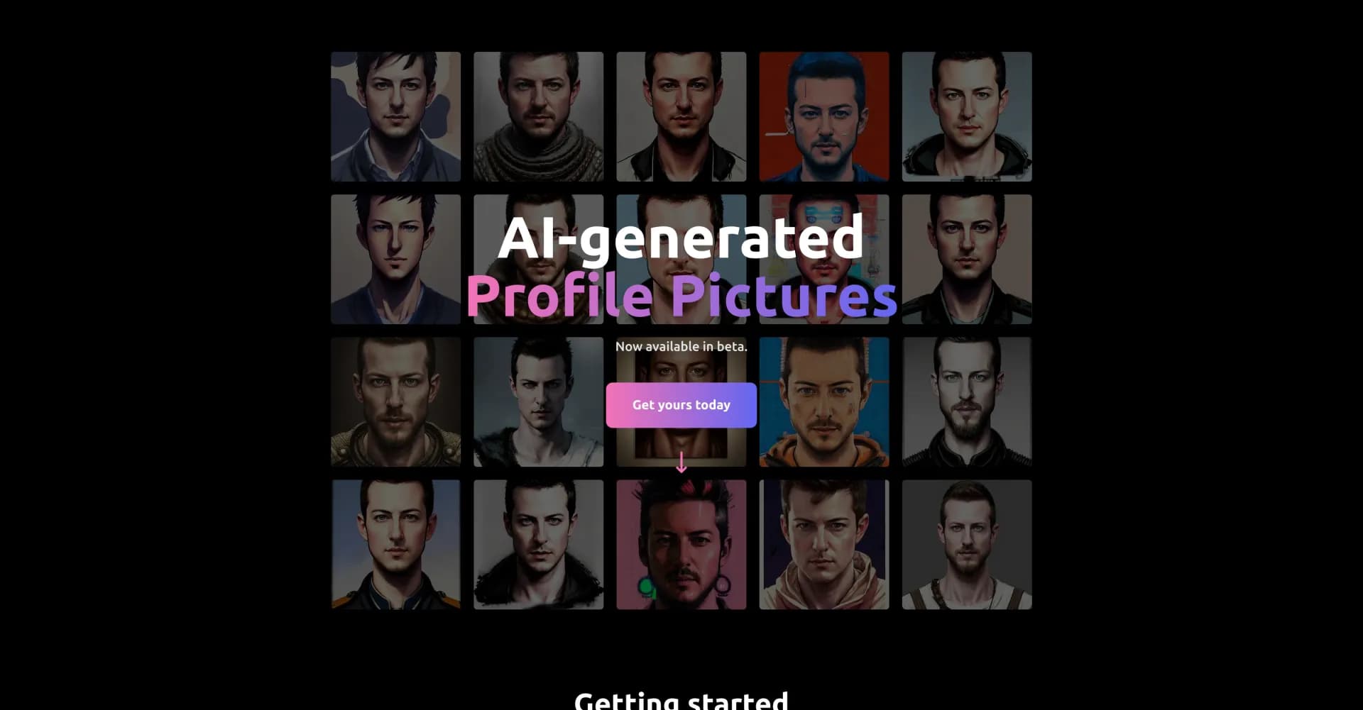 AI Profile Pictures homepage screenshot — Create stunning AI profile pictures in seconds.