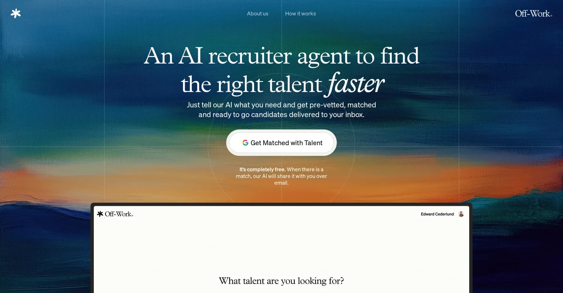 AI Recruiter by Off-Work homepage screenshot — AI recruiter: Pre-vetted candidates delivered to your inbox.