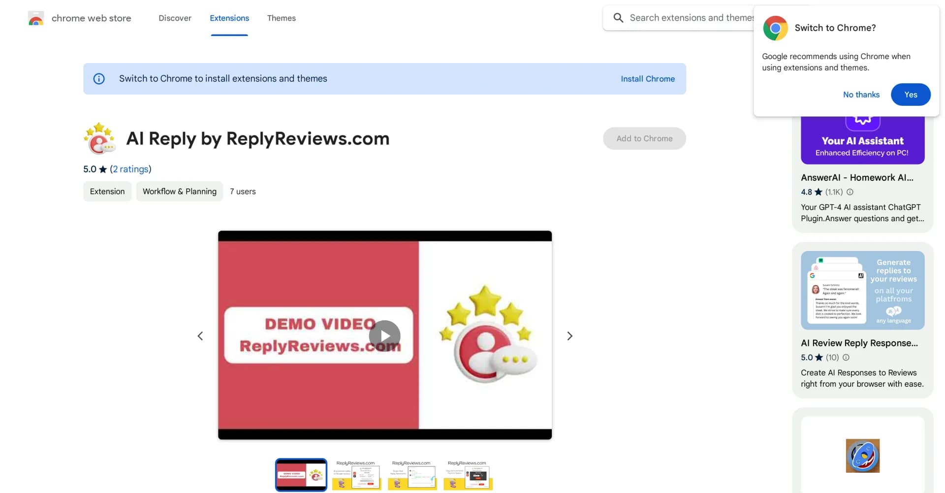 AI Reply by ReplyReviews homepage screenshot — Automate professional replies to Google reviews with AI.