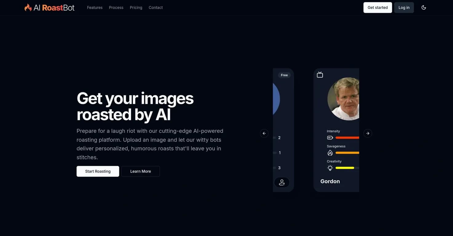AI RoastBot homepage screenshot — AI-powered image roasts that'll leave you in stitches