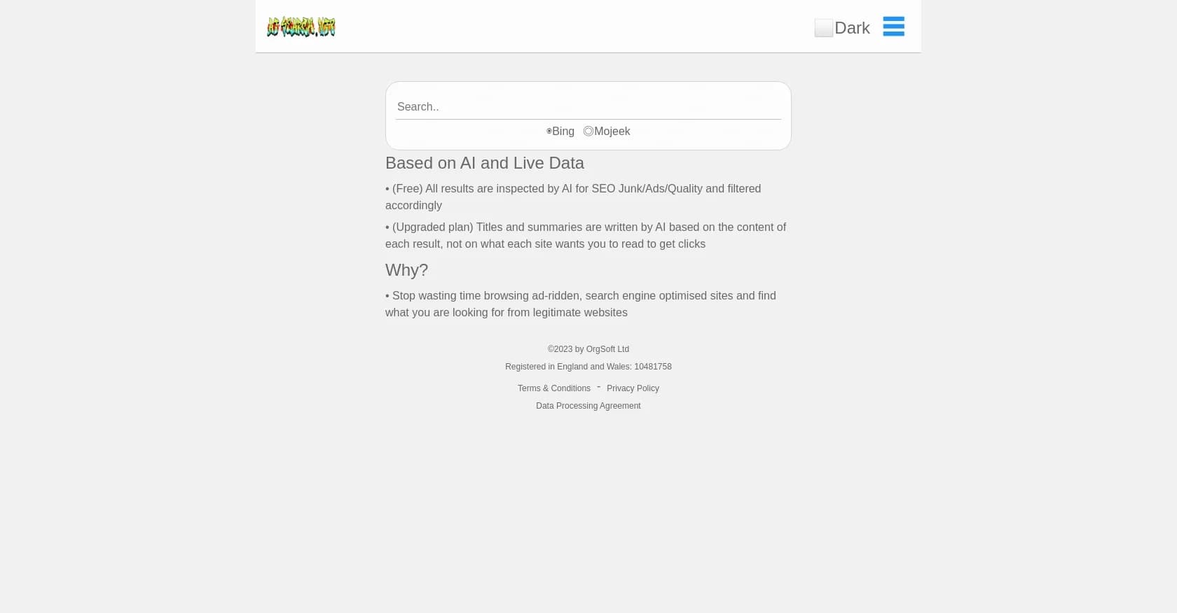 AI search VIP homepage screenshot — AI-powered search without ads or SEO junk.