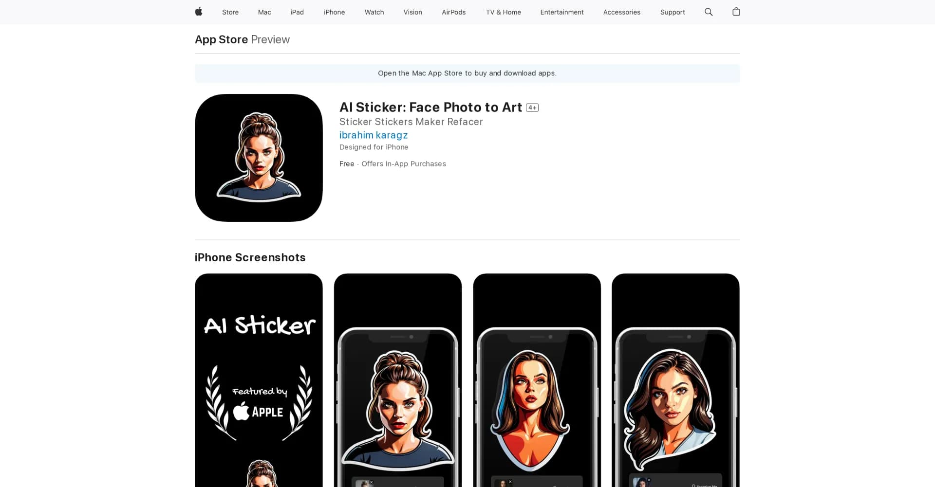 AI Sticker: Face Photo to Art homepage screenshot — Revolutionizing sticker creation with AI technology.