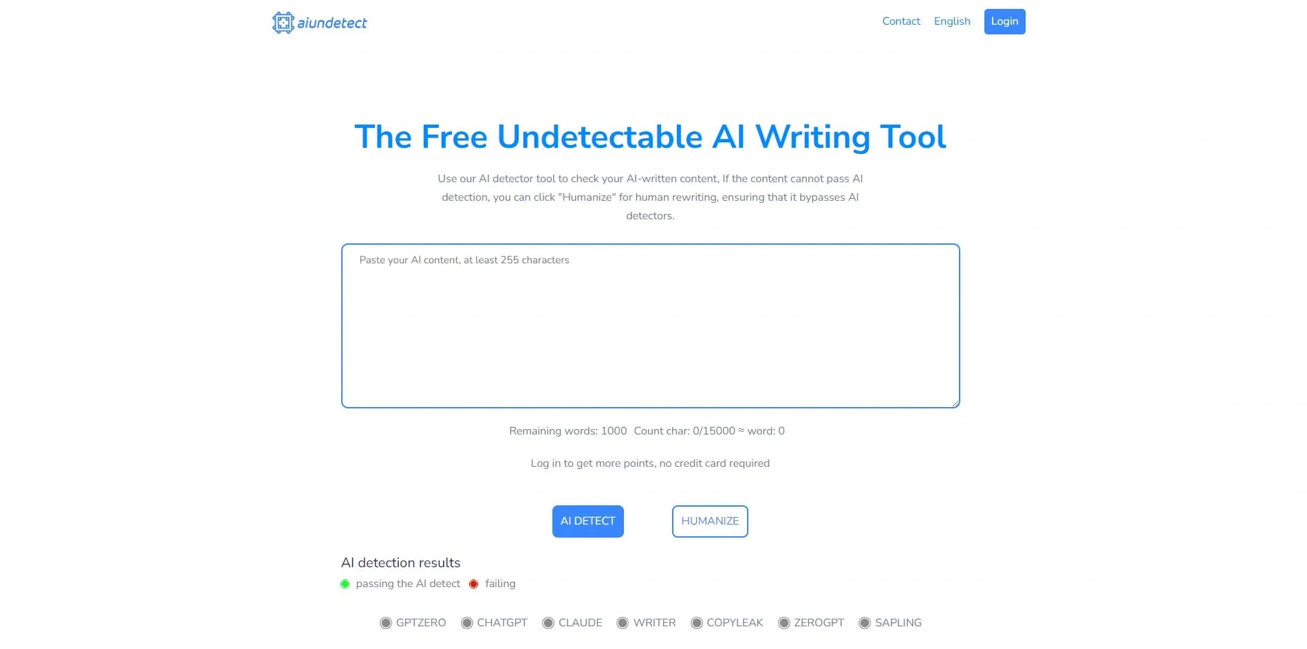 AI Undetect homepage screenshot — Bypass AI detectors with undetectable AI writing
